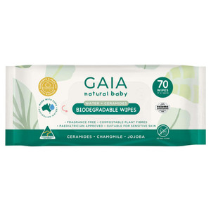 Gaia Natural Baby Biodegradable Baby Wipes 70 Pack