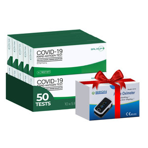 Salixium– COVID-19 Antigen Rapid Self Test (Saliva / Nasal) - 10 x 5 Test Packs (50 Tests) + FREE Pulse Oximeter