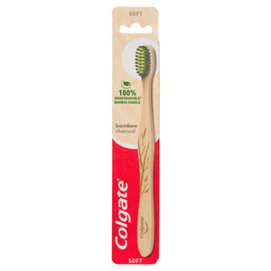 Colgate Bamboo Charcoal Manual Toothbrush, 1 Pack, Soft Bristles, 100% Biodegradable Bamboo Handle, BPA Free