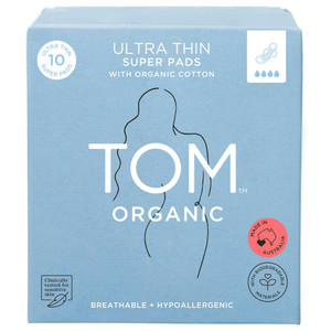 TOM Organic Ultra Thin Super Pads with Wings 10 Pack
