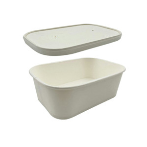 LivEco Rectangular Paper Take Away Container Set, with Base and Lid, 750mL, 350gsm PLA, White Paper, 300 Pieces/Carton