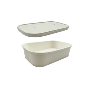 LivEco Rectangular Paper Take Away Container Set, with Base and Lid, 500mL, 350gsm PLA, White Paper, 300 Pieces/Carton