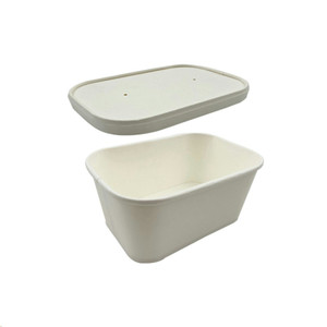 LivEco Rectangular Paper Take Away Container Set, with Base and Lid, 1000mL, 350gsm PLA, White Paper, 300 Pieces/Carton