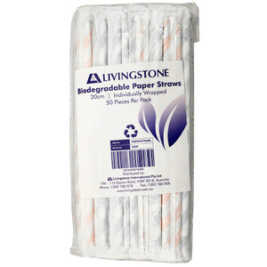 Livingstone Paper Straws, 20cm, Biodegradable, Individually Wrapped, 2500/Carton