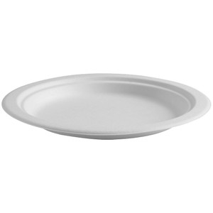 Liv Eco Biodegradable 100pct Sugarcane Round Plate, 9 Inches or 230mm, White, 125 Plates/Pack, 500 Plates/Carton