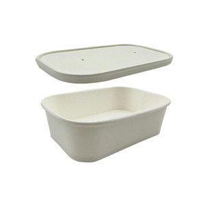 LivEco Rectangular Paper Take Away Container Set, with Base and Lid, 650mL, 350gsm PLA, White Paper, 300 Pieces/Carton