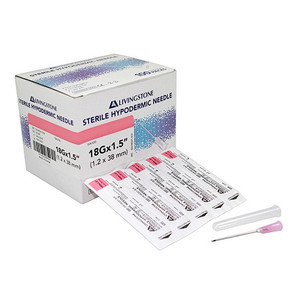 Livingstone Hypodermic Needles, 18G (1.2mm) x 1.5 Inches (38mm), Sterile, 100 Pieces/Box