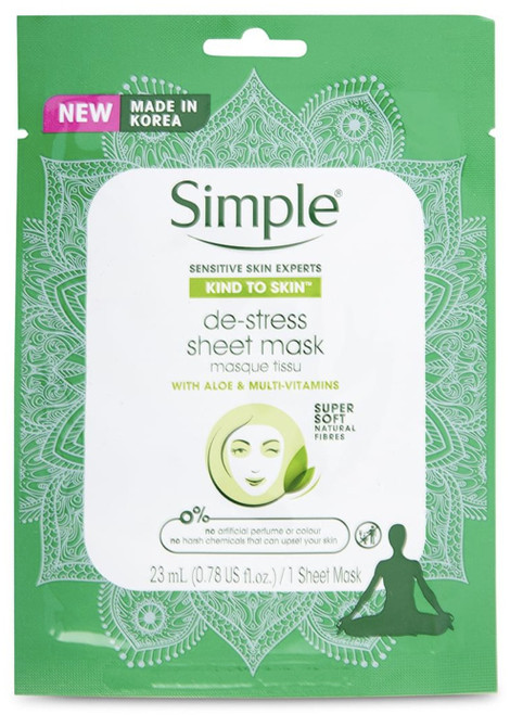 Simple De-Stress Sheet Mask Kind To Skin With Aloe Vera & Multi-Vitamins 23ml