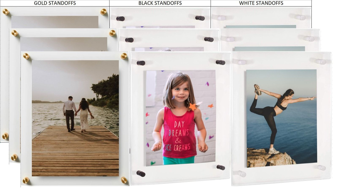 8 Pack Acrylic Floating Picture Frame 8.5 x 11 Inches Wall Mount Frameless  Photo Frames Double Panel Clear Picture Frame for Home Office Photography