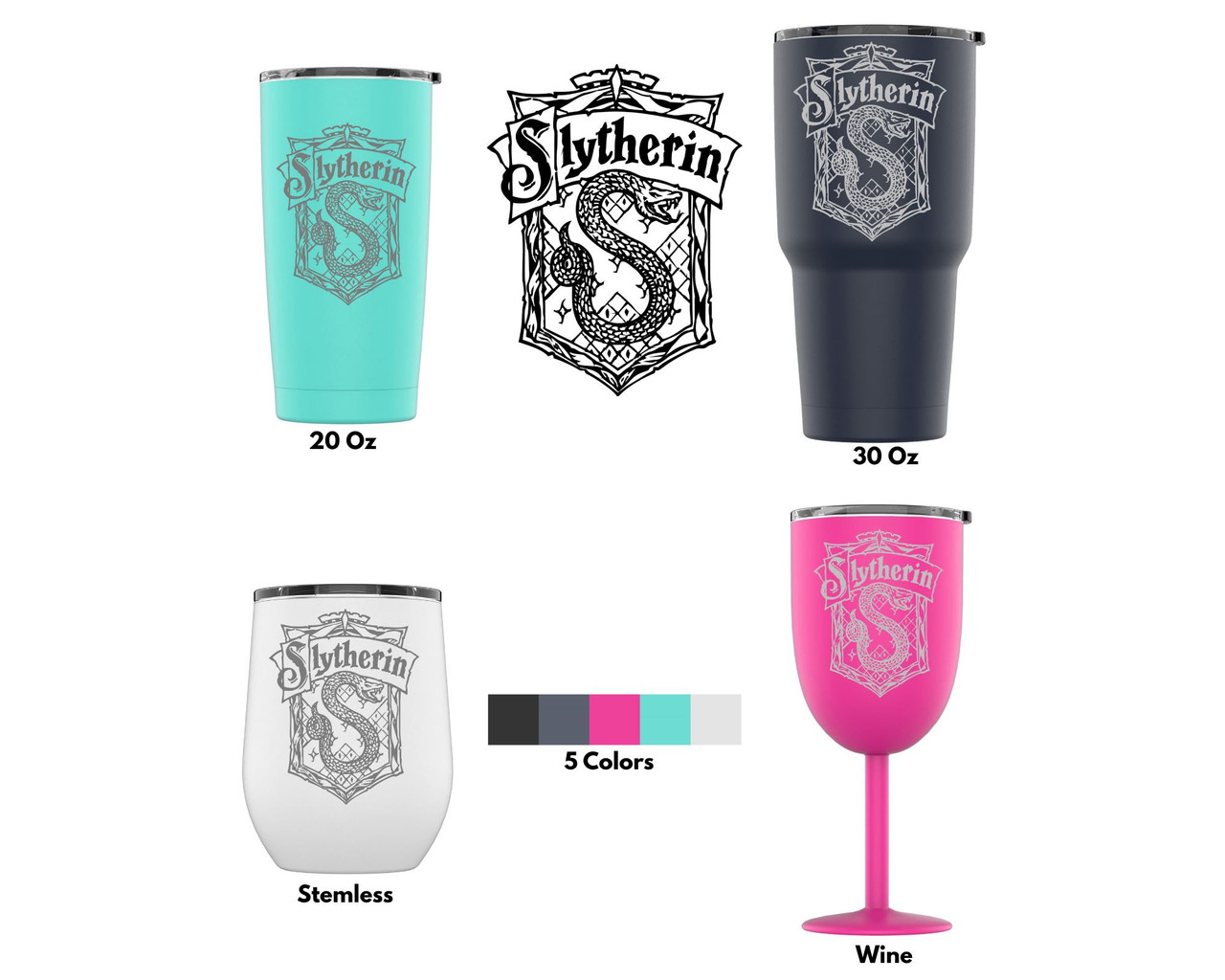 Laser Engraved Slytherin House Crest Stainless Steel Powder Coated