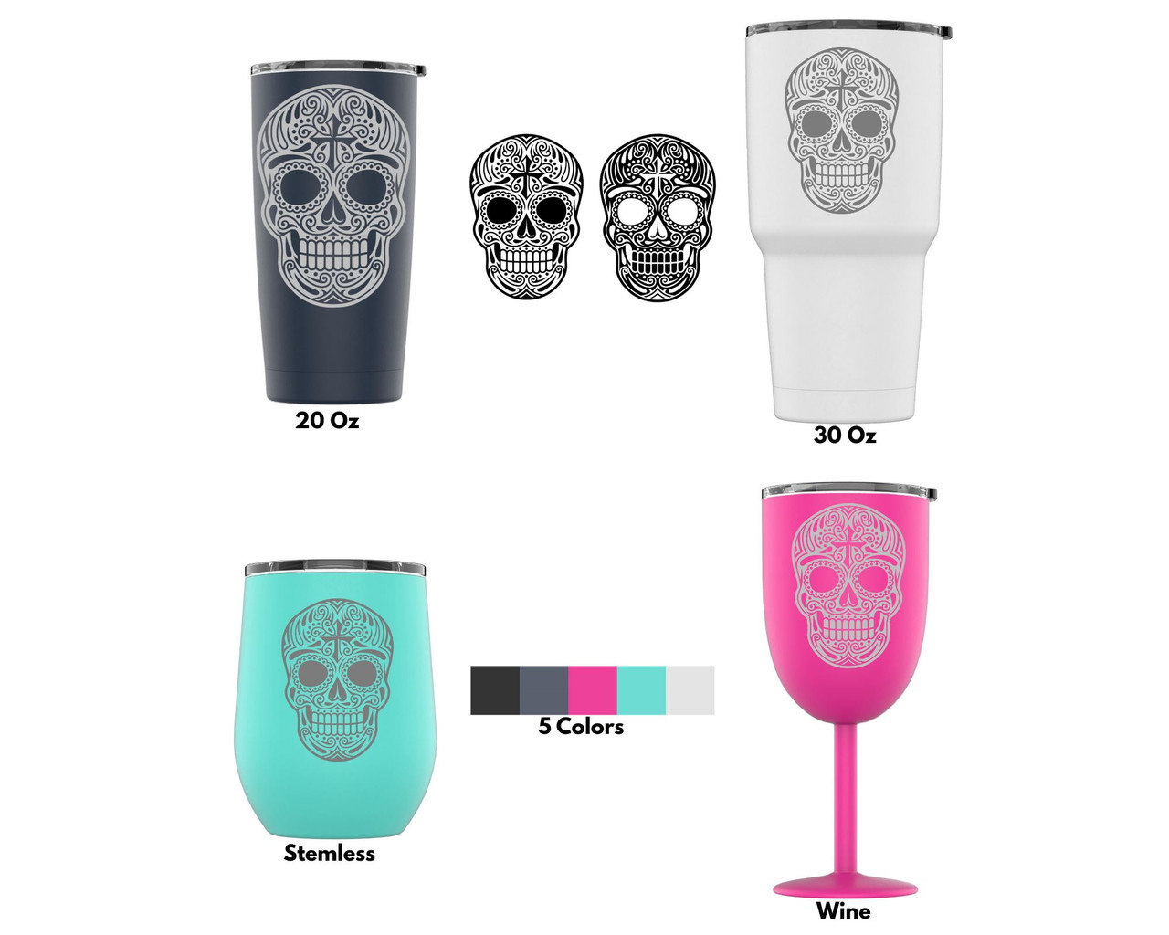 Cross　Laser　Powder　Steel　Stainless　Engraved　Skull　Sugar　Lid　Coated　Tumbler　Splash　Proof