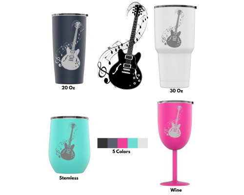 Laser Engraved Acoustic Guitar With Musical Notes Style 2 Stainless Steel Powder Coated Tumbler + Splash Proof Lid