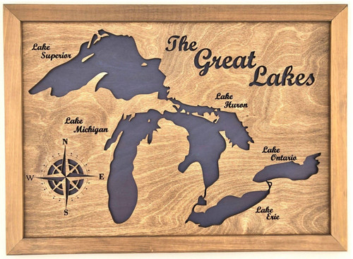 Lake Maps of Ontario: 3D Custom Made Laser Cut and Engraved Wall Art (24" x 17")