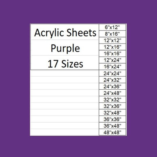 Purple Cast Acrylic Plexiglass Sheets 1/8” Thick (3mm) 17 Sizes