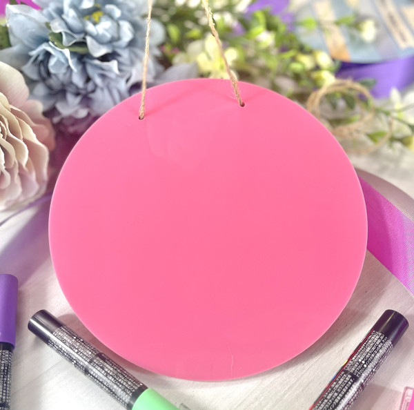 ONE Laser Cut PINK Acrylic Blank Round Disc with TWO HOLES for Hanging: 1/8 inch (3 mm) thick