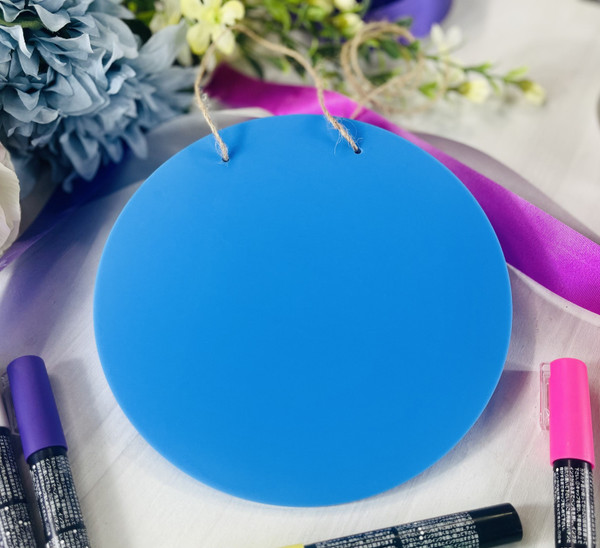 ONE Laser Cut BLUE Acrylic Blank Round Disc with TWO HOLES for Hanging: 1/8 inch (3 mm) thick