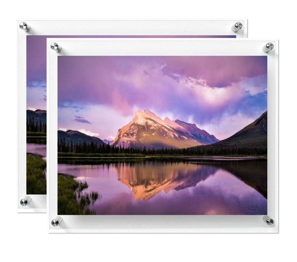 2 Pack: Clear Acrylic Wall Mount Floating Frameless Picture Frames (16 Sizes)