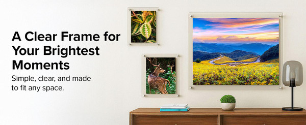 3 Pack Clear Acrylic Wall Mount Floating Frameless Picture Frames (16 Sizes)