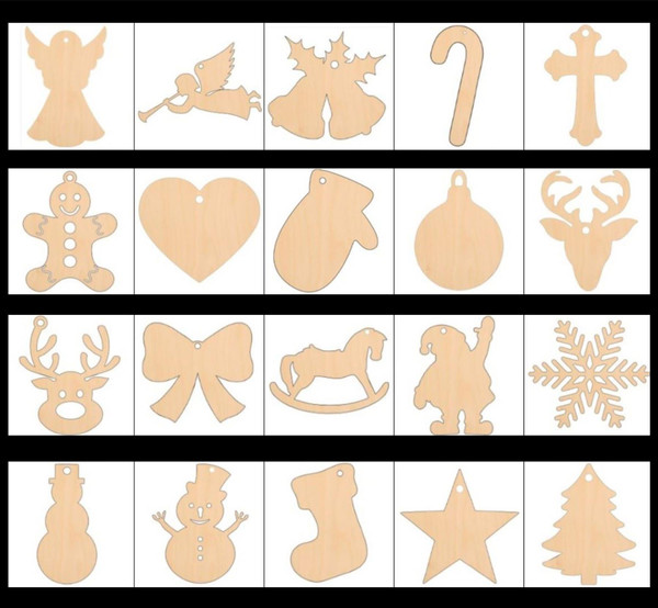 10 Pack Laser Cut 5" Wood Blank Christmas Shapes Xmas Decorations