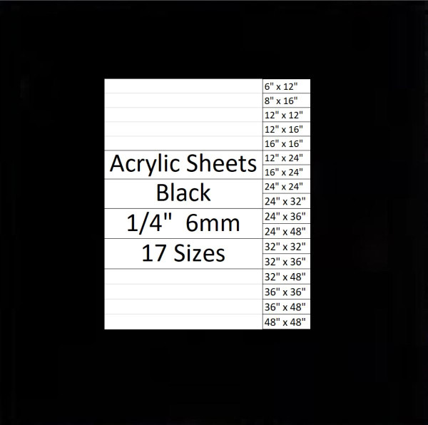 BLACK Cast Acrylic Plexiglass Sheets 1/4” Thick (6 mm) 17 Sizes