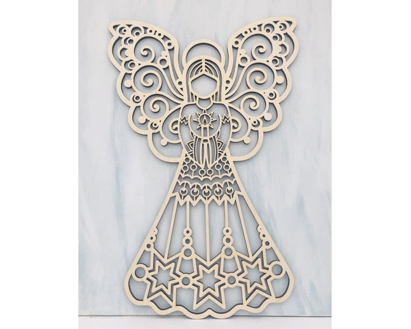 DAU Laser Engraved Religious Wooden Angel Cutout Christmas Door Hanger Ornament