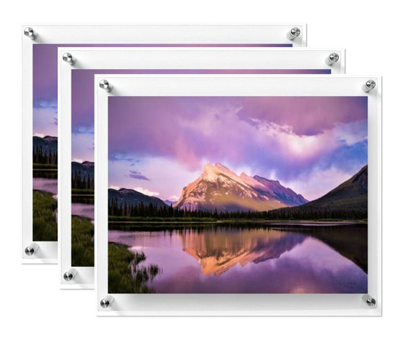 3 Pack Clear Acrylic Wall Mount Floating Frameless Picture Frames (16 Sizes)