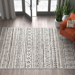 5 ft. x 8 ft. Black Off-White Chevron Coastal Boho Style Indoor Outdoor Area Rug Q280-DFSBCWMR67915234