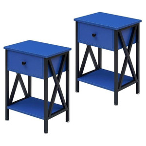 Set of 2 - 1 Drawer Nightstand in Dark Blue and Black Q280-CABL1988