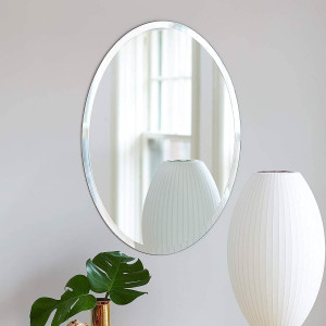 Oval Frameless 36-inch Beveled Bathroom Bedroom Living Room Vanity Wall Mirror Q280-OTSITFM4385795