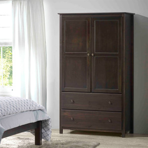 Brown Espresso Solid Wood Bedroom Armoire Wardrobe Cabinet with Hanging Bar Q280-STDWA5791485