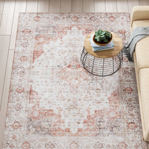 6 ft. x 9 ft. Traditional Persian Style Washable Boho Light Grey Red Area Rug Q280-RSBNOR72934581