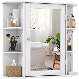 White 26 x 25 inch Bathroom Wall Mirror Medicine Cabinet with Shelves Q280-TBMCW1098251736