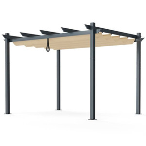 Modern 10 x 12 Ft Outdoor Sturdy Pergola Gazebo with Retractable Beige Canopy Q280-TFARPCS34928413