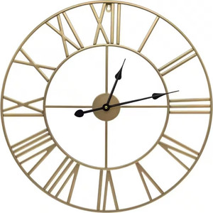 Round 24-inch Decorative Gold Metal Wall Clock Roman Numerals and Black Hands Q280-GRDWCR45927153