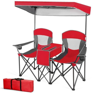 Red 2-Piece Folding Camping Canopy Chairs Set with Cup Holder and Storage Pocket Q280-REHLU654123