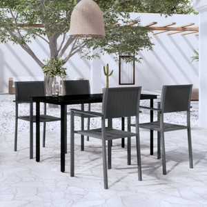 Garden Dining Set Black Powder-coated steel, plastic, glass A949-3099265