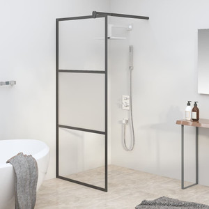 Walk-in Shower Wall 35.4"x76.8" Half Frosted ESG Glass Black A949-151873