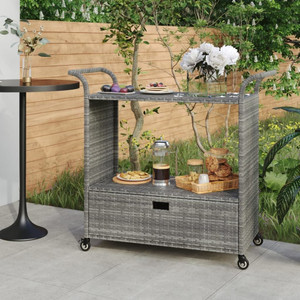 Bar Cart with Drawer Gray 39.4"x17.7"x38.2" Poly Rattan A949-316664