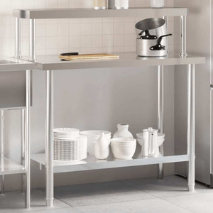 Kitchen Work Table with Overshelf 43.3"x21.7"x47.2" Stainless Steel A949-3208899