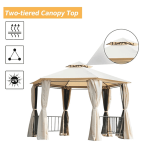 13ft x 13ft Patio Gazebo-Beige-AS T575-S0671348096