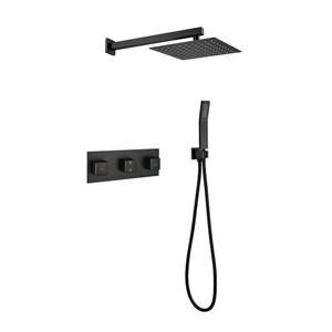Brass Matte Black Shower Faucet Set Shower System 10 Inch Rainfall Shower Head with Handheld Spraye T575-S0671284046