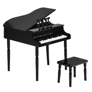 30-Key Wood Toy Kids Grand Piano with Bench & Music Rack-Black - Color: Black D681-MU10035BK