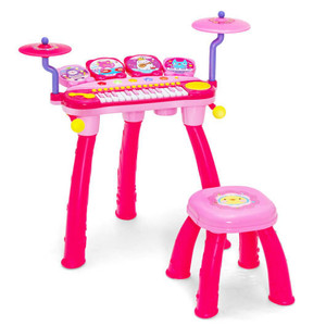 24-Key Piano Keyboard DJ Drum Combination with Microphone and MP3-Pink - Color: Pink D681-TM10014PI