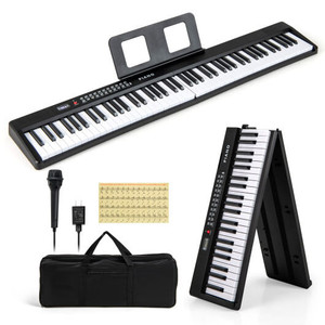 88 Key Foldable Electric Keyboard Piano with Wireless MIDI and Dual Speakers-Black - Color: Black D681-MU10117US-BK
