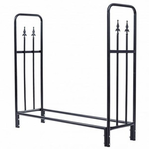 4 Feet Outdoor Heavy Duty Steel Firewood Wood Storage Rack - Color: Black D681-GT3191