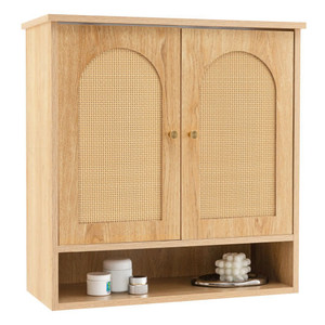 Bathroom Wall Cabinet with PE Rattan Doors and Adjustable Shelves-Natural - Color: Natural D681-BA8146NA