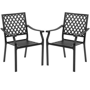 Set of 2 Patio Dining Chairs with Curved Armrests and Reinforced Steel Frame - Color: Black D681-NP10136-23