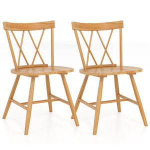 Farmhouse Kitchen Dining Chair Set of 2 with Rubber Wood Frame-Natural - Color: Natural D681-JV12282NA