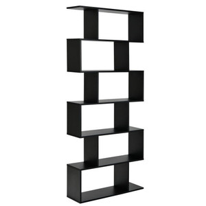 6 Tier S-Shaped Bookshelf Storage Display Bookcase Decor Z-Shelf -Black - Color: Black D681-CB10344DK