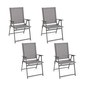 Set of 4 Patio Folding Chair Set with Rustproof Metal Frame-Gray - Color: Gray D681-NP11024GR-4